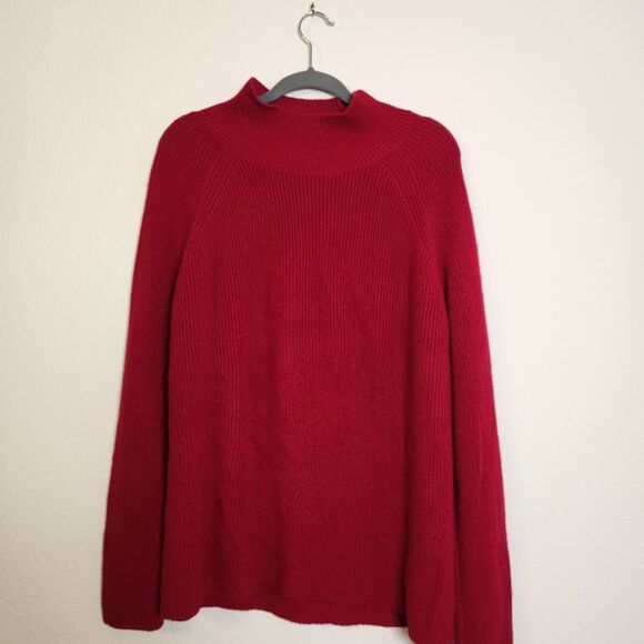 Eileen Fisher Red Merino 100% Wool Mock Neck Sweater | Size L - Picture 1 of 11